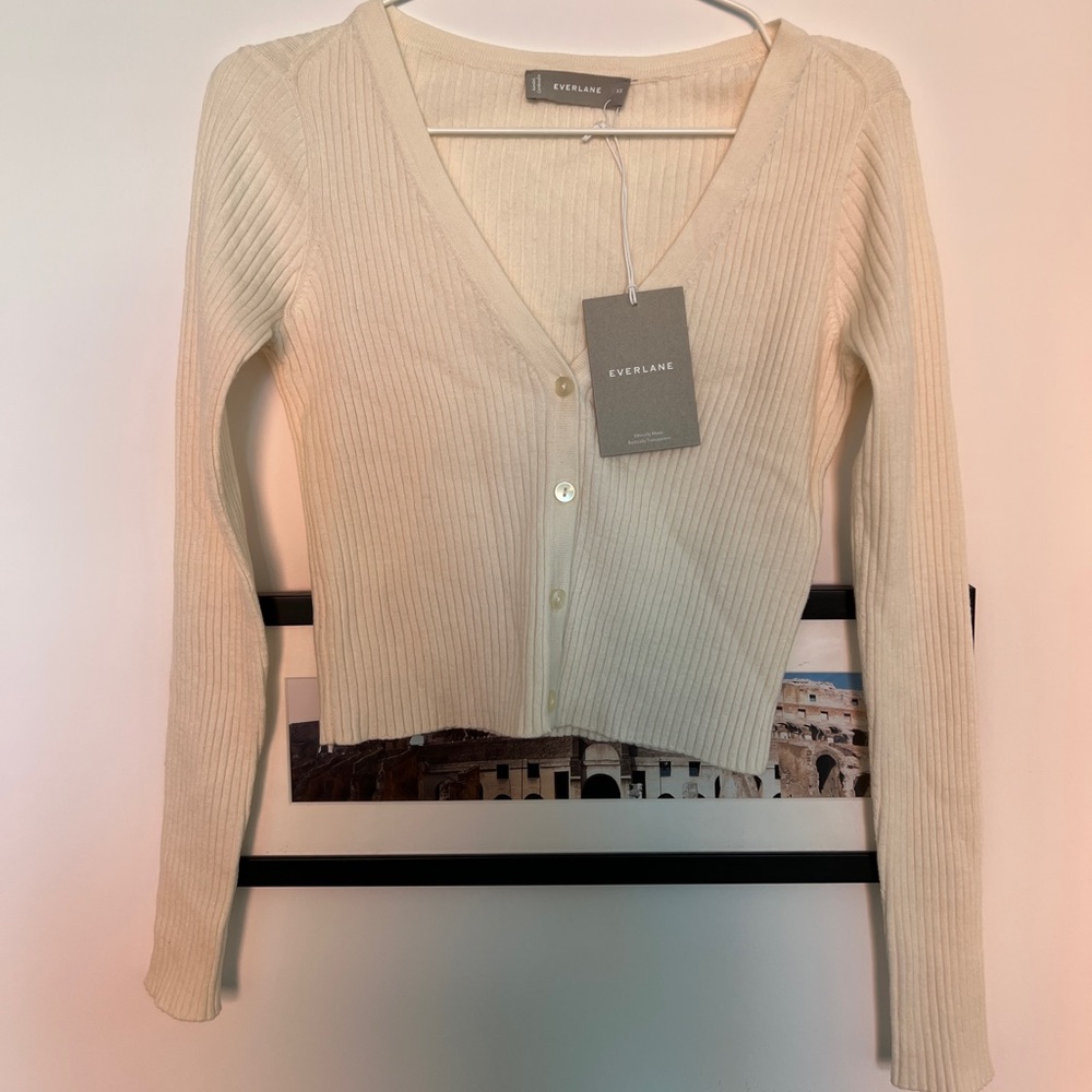 Everlane cream crop ribbed cardigan XS with tags